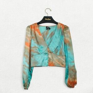 Milk & Honey Long Sleeve Blouse in Blue and Orange